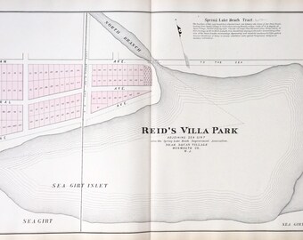 Spring Lake Map, Original 1878 New Jersey Coast Atlas, Sea Girt Map, Reids Villa Park, Monmouth County, Squan Village