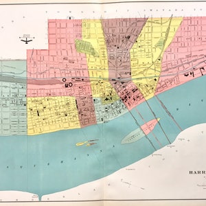 Harrisburg map, Original 1900 Pennsylvania State Atlas, State Capital