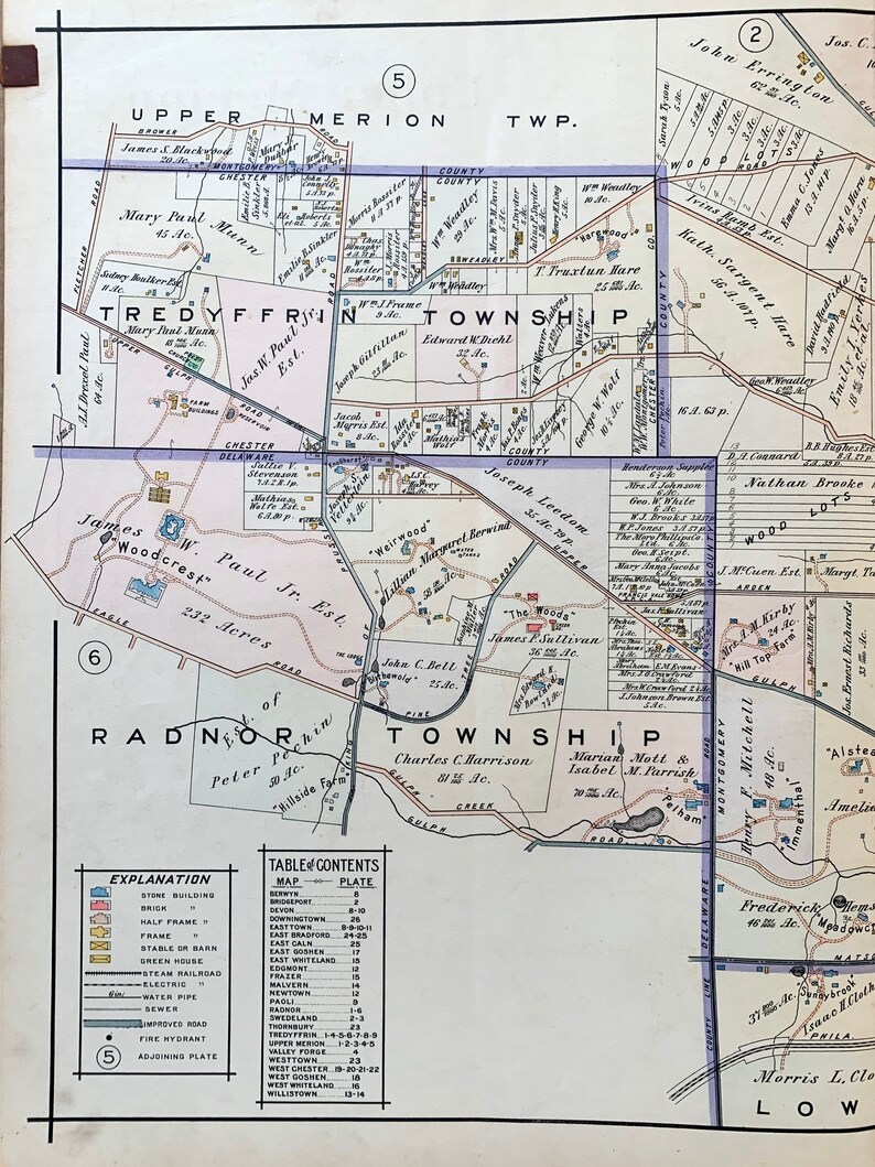 Upper Merion Map Original 1912 Pennsylvania Main Line - Etsy