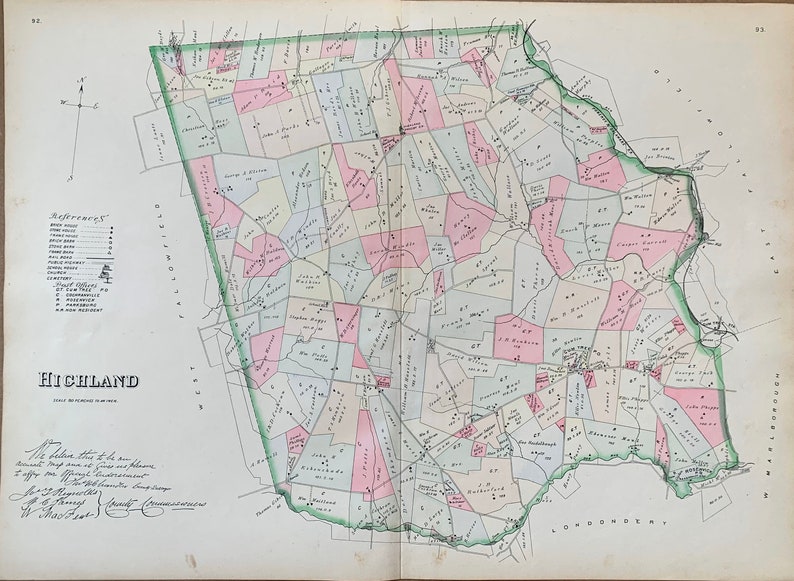 Highland Township Map, Original 1883 Chester County Pennsylvania Farm