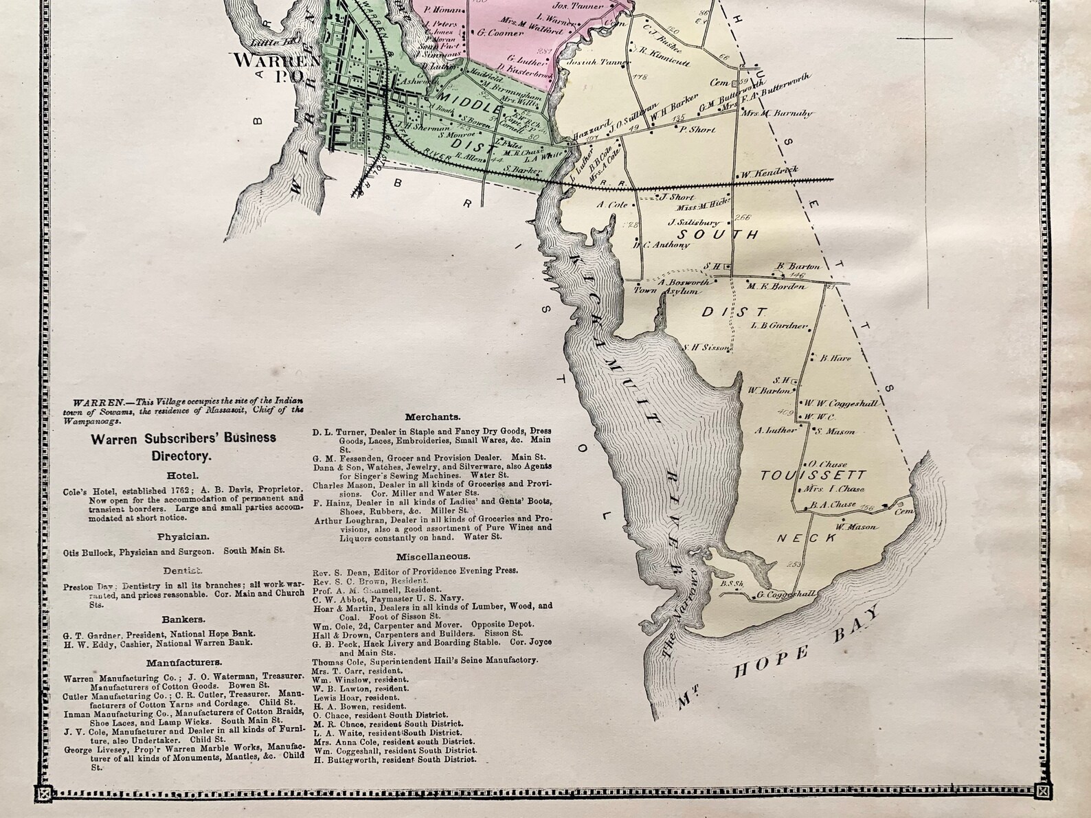 Warren Rhode Island Map Original 1870 State of Rhode Island Etsy