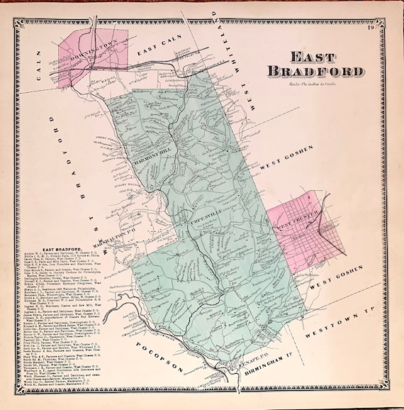 East Bradford Map Original 1873 Chester County Atlas West Etsy