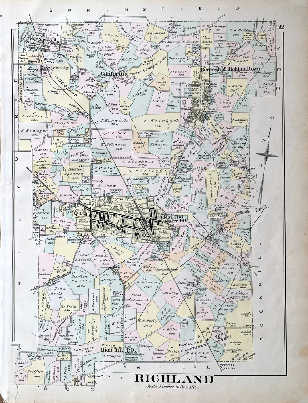 Richland Township Map, Original 1891 Bucks County Atlas, Quakertown Map