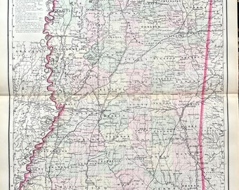 Antique Mississippi Map, Original 1883 Grays National Atlas, The Magnolia State, Jackson, Ole Miss