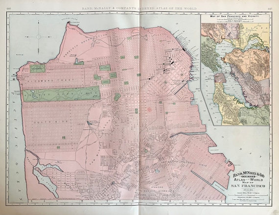 San Francisco Map Original 1891 Rand Mcnally Atlas | Etsy