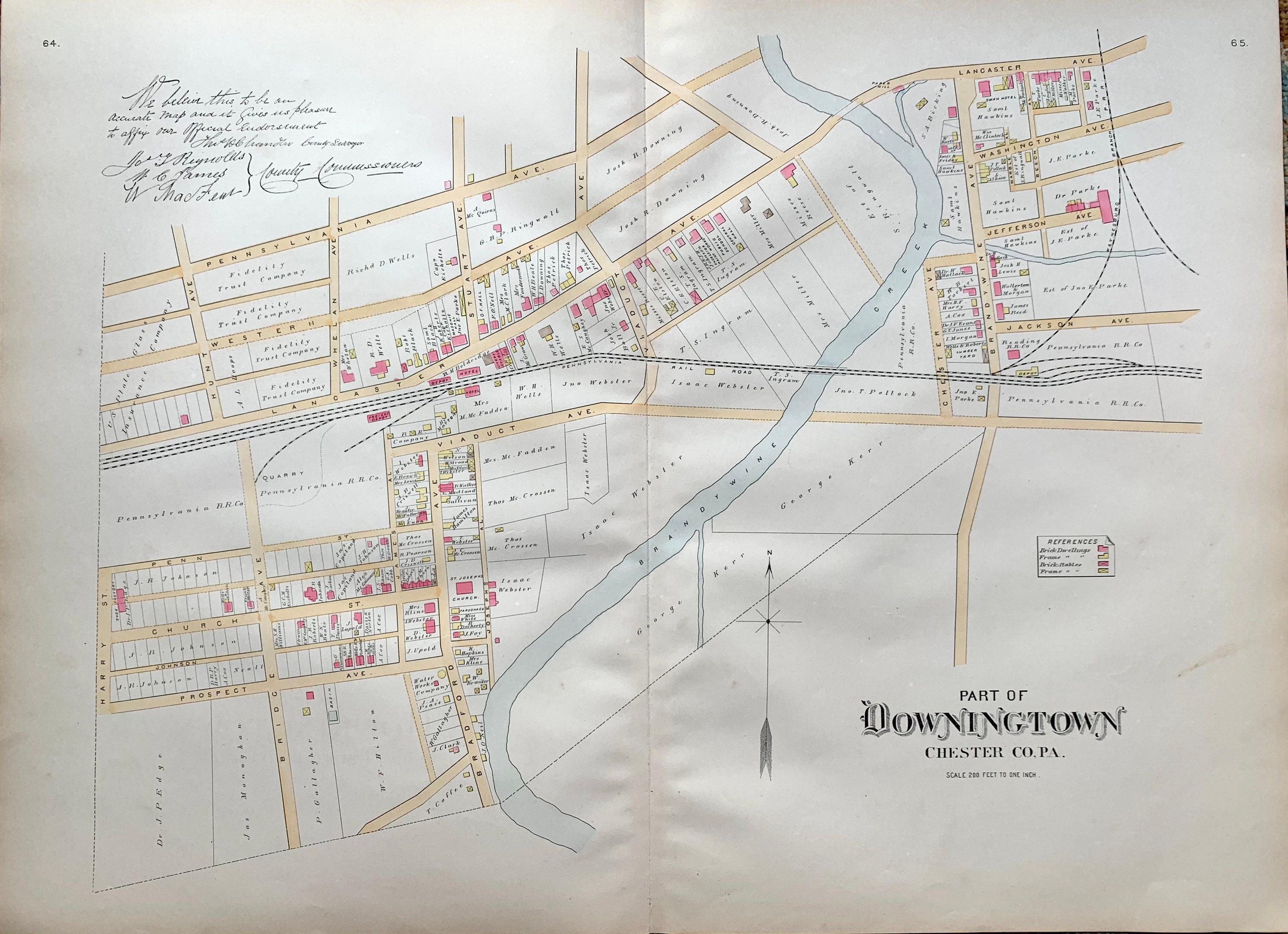 Downingtown Map Original 1883 Chester County Pennsylvania Etsy.de