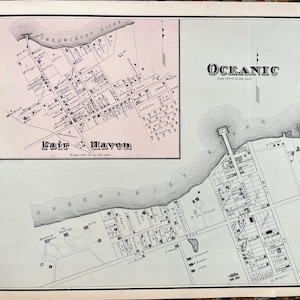Rumson map, Original 1878 New Jersey Shore Atlas, Oceanic, Fair Haven, Monmouth County