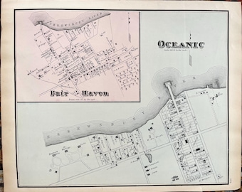 Rumson map, Original 1878 New Jersey Shore Atlas, Oceanic, Fair Haven, Monmouth County