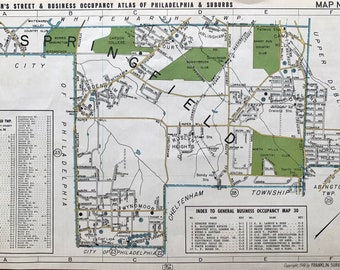 Flourtown Map, Original 1946 Franklin Survey map, Springfield, Morris Arboretum, Wyndmoor