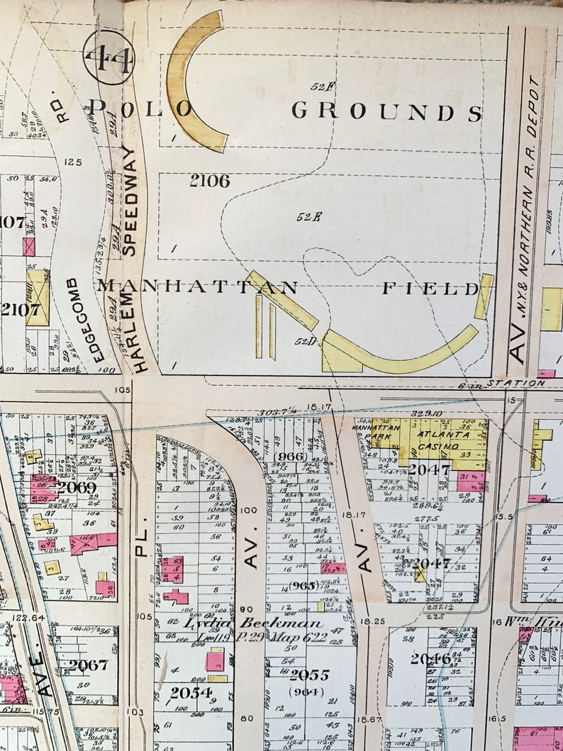 Polo Grounds Map Original 1894 Manhattan Atlas Harlem Map Etsy