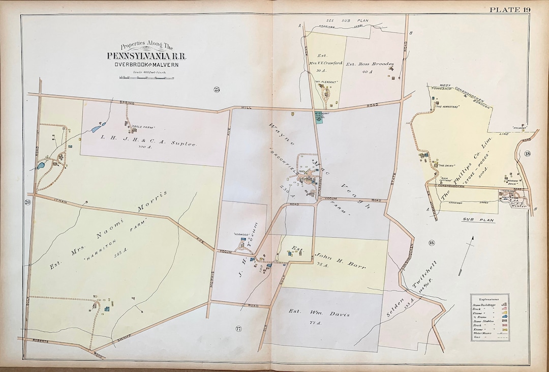 Gladwyne Map, Bryn Mawr Map, Original 1900 Main Line Pennsylvania