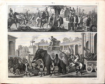 Roman Ceremonial Procession, Original 1857 Iconographic Encyclopedia, Military Sciences, Roman officers, Empire