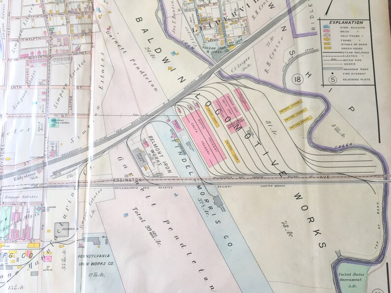 Eddystone Borough Original 1909 Delaware County Atlas Ridley Etsy