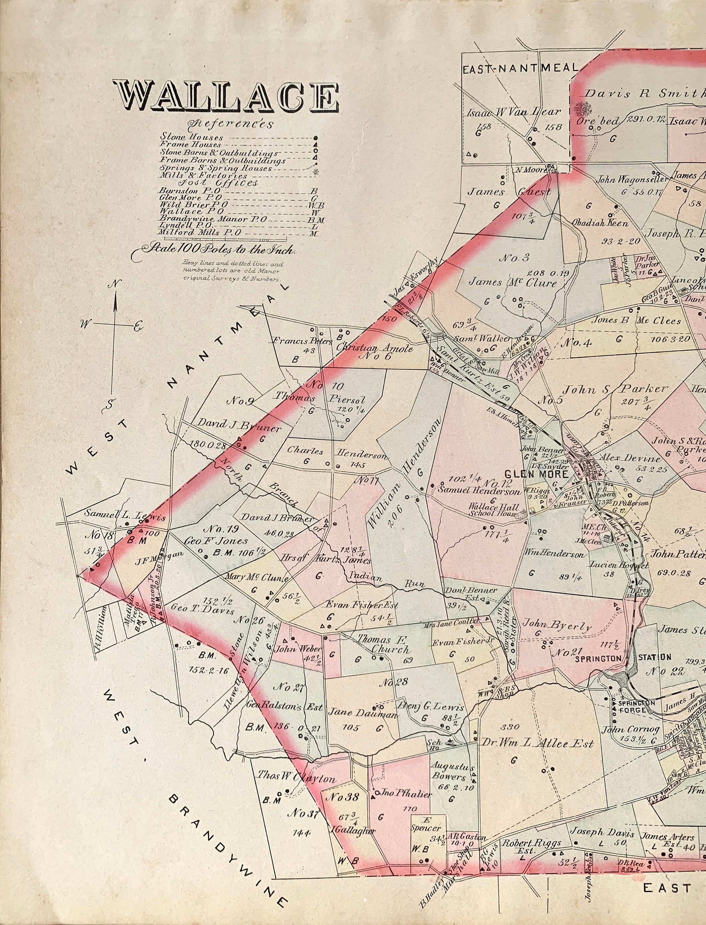 Buy Wallace Township Map, Original 1883 Chester County Pennsylvania