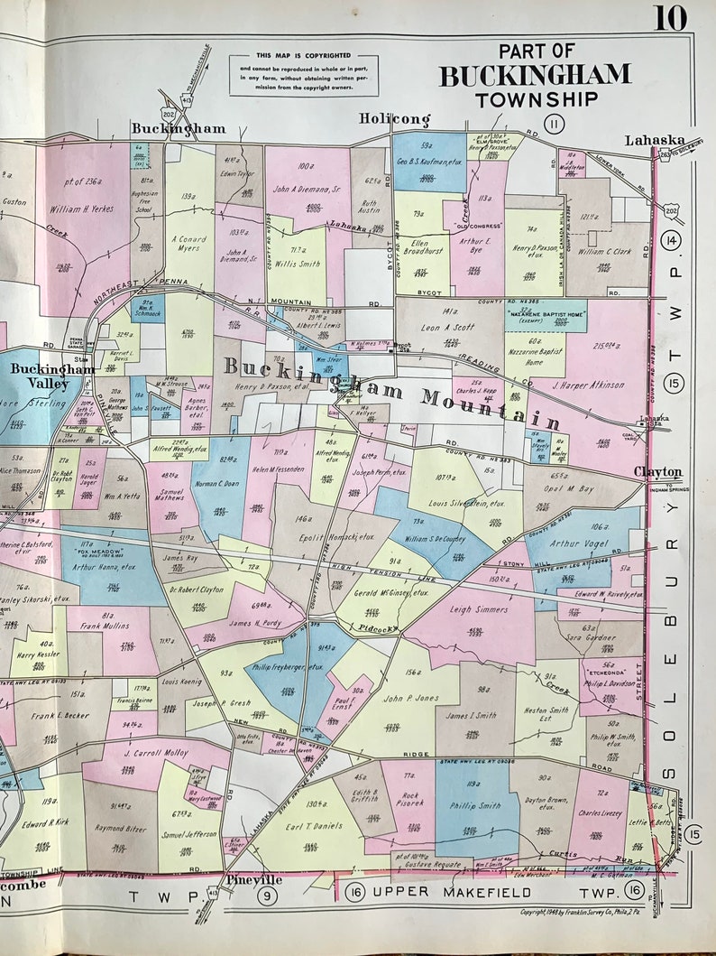 Buckingham Township Map Original 1948 Bucks County Atlas Etsy