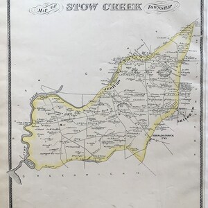 May include: A vintage map of Stow Creek Township, New Jersey, with a yellow highlighted area showing the location of Jericho. The map includes the names of various residents and locations within the township.