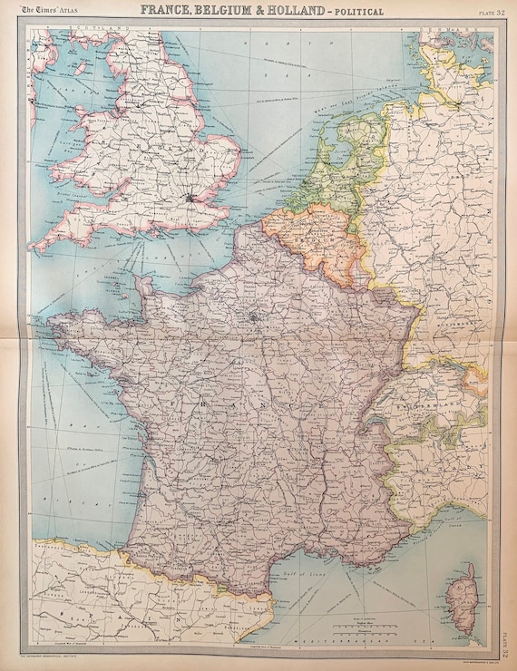 France Belgium and Holland Map Original 1922 Times Atlas | Etsy