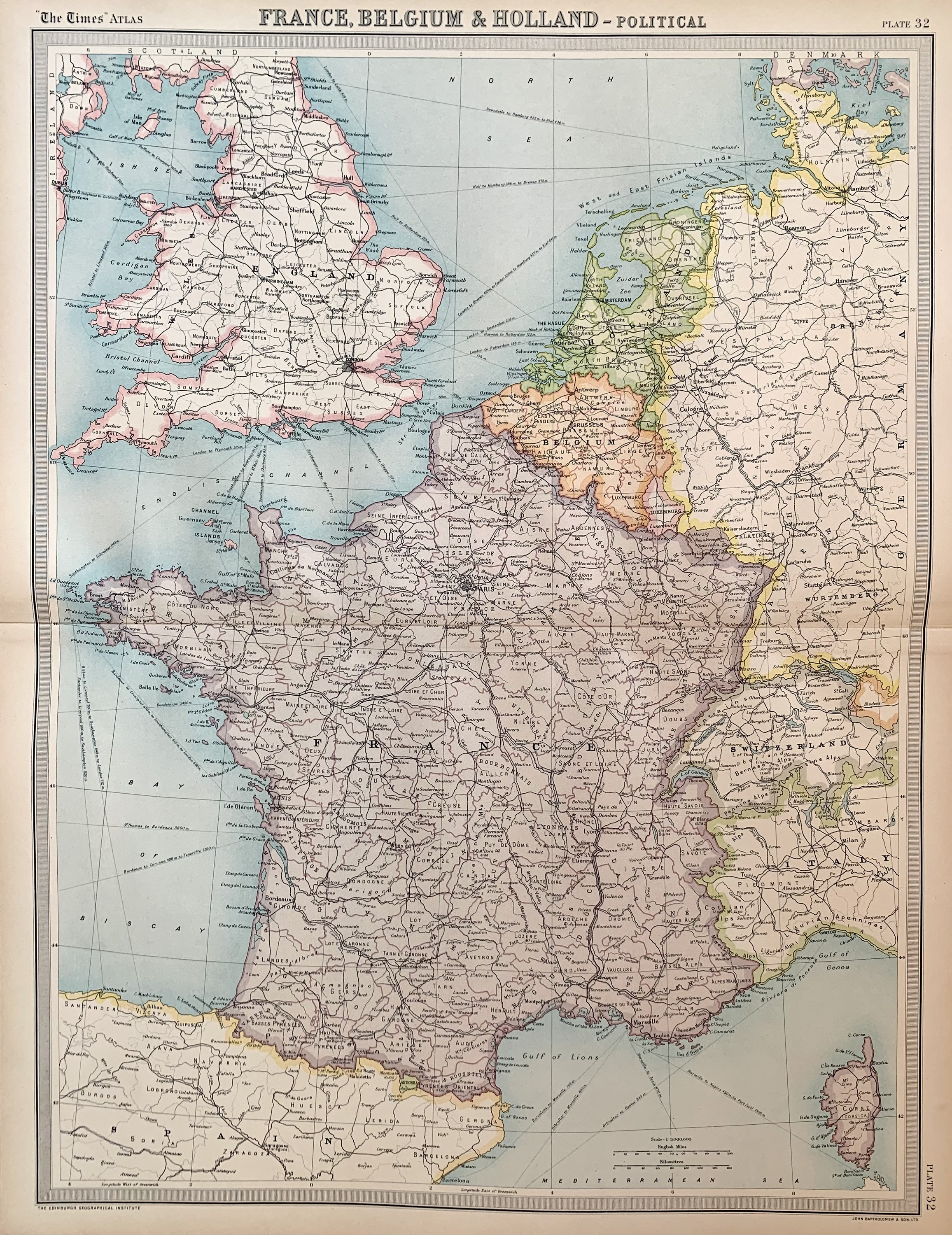 Antique Johnson's Map Of France, Holland, Belgium 1863 Engraved, Hand
