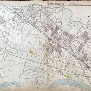 South Philadelphia map, Bartram Garden, Original 1895 hand colored map, Mount Moriah Cemetery