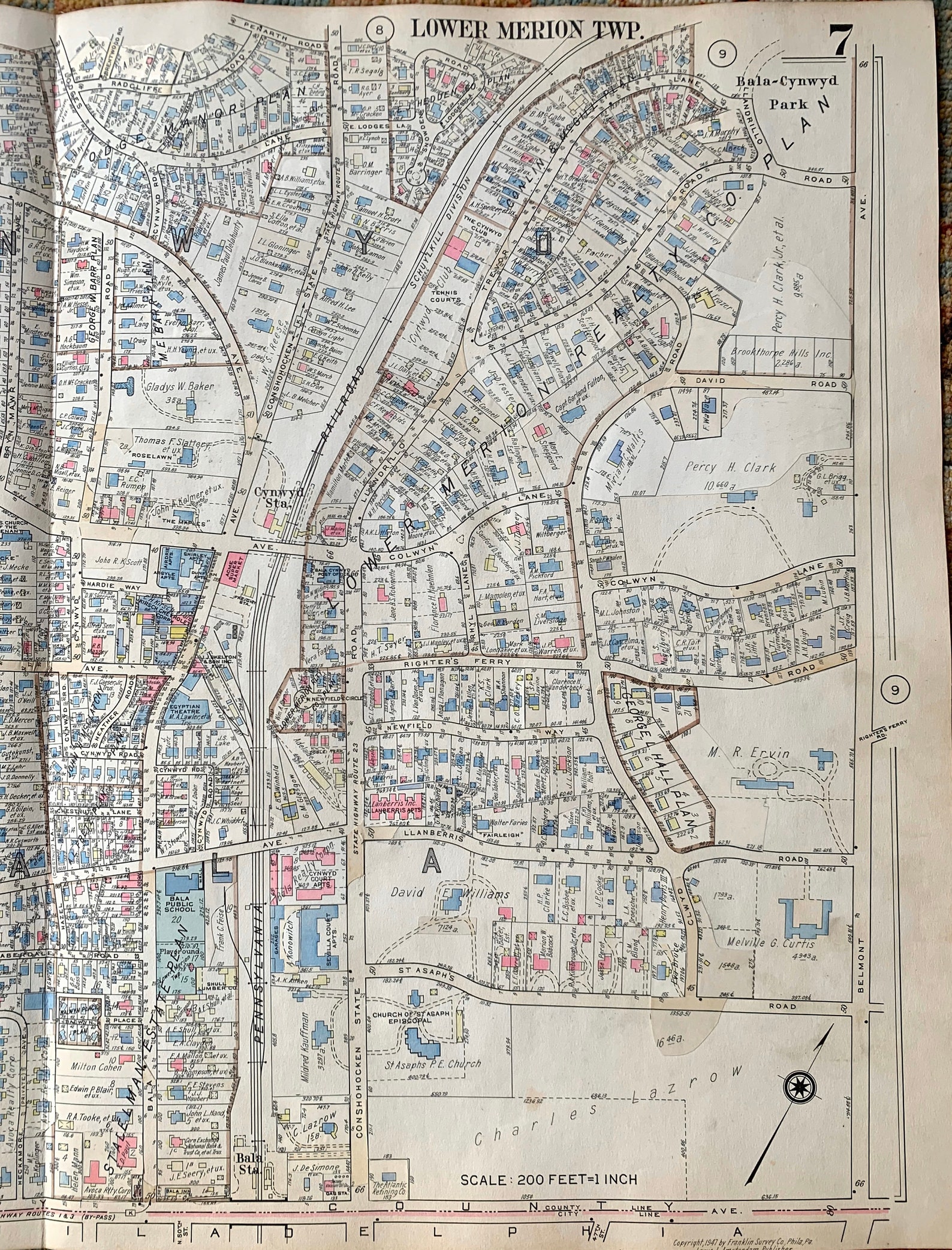 Bala Cynwyd Map Original 1947 Main Line Atlas Map the Barnes Etsy