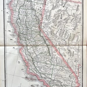California Map, Original 1889 Crams Atlas, San Francisco, Los Angeles, San Diego