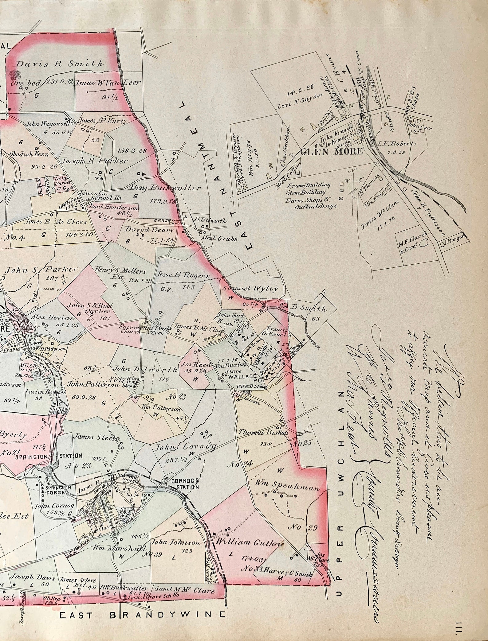 Wallace Township Map Original 1883 Chester County Etsy