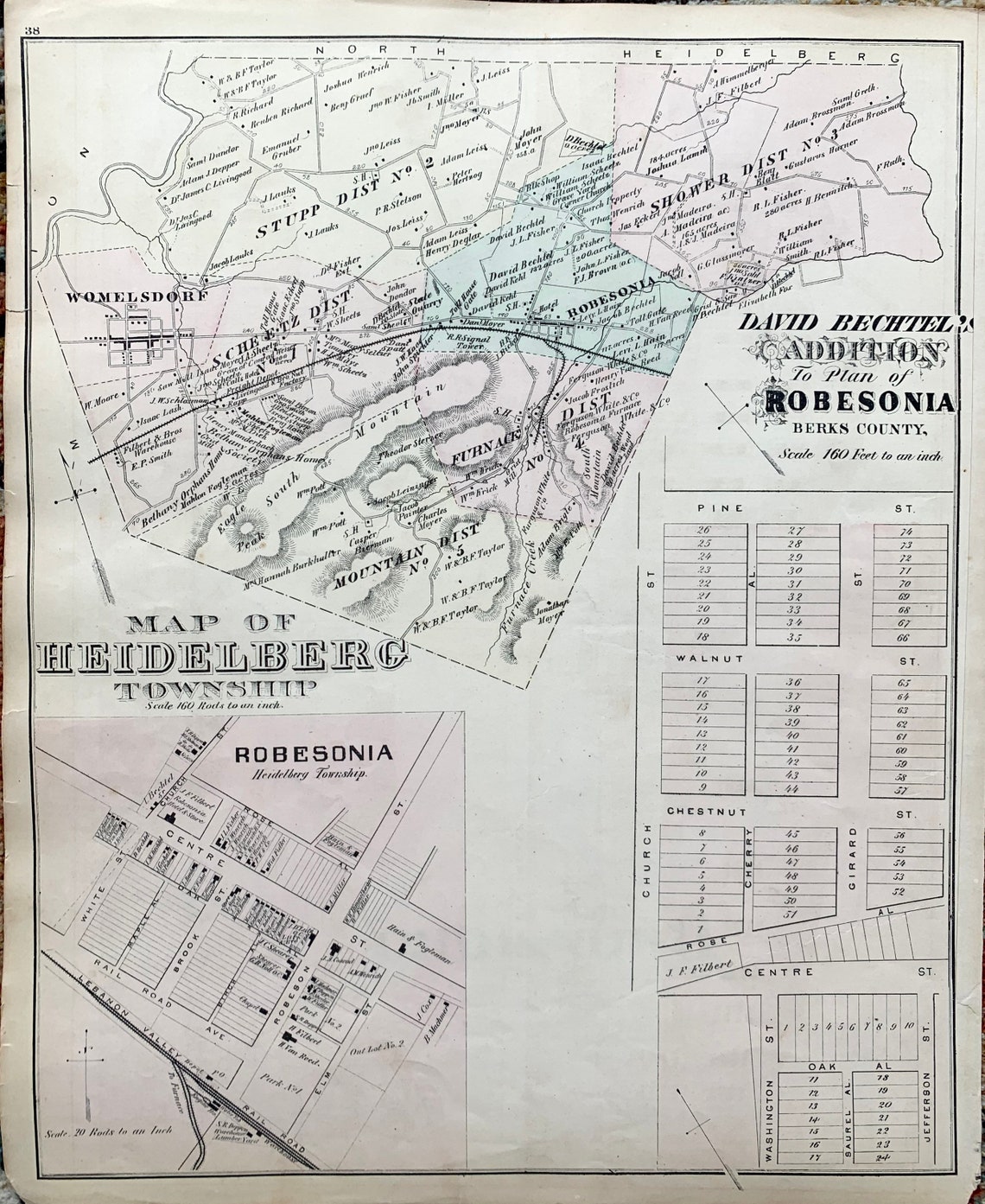 Heidelberg Township Map, Original 1876 Berks County Pennsylvania Atlas