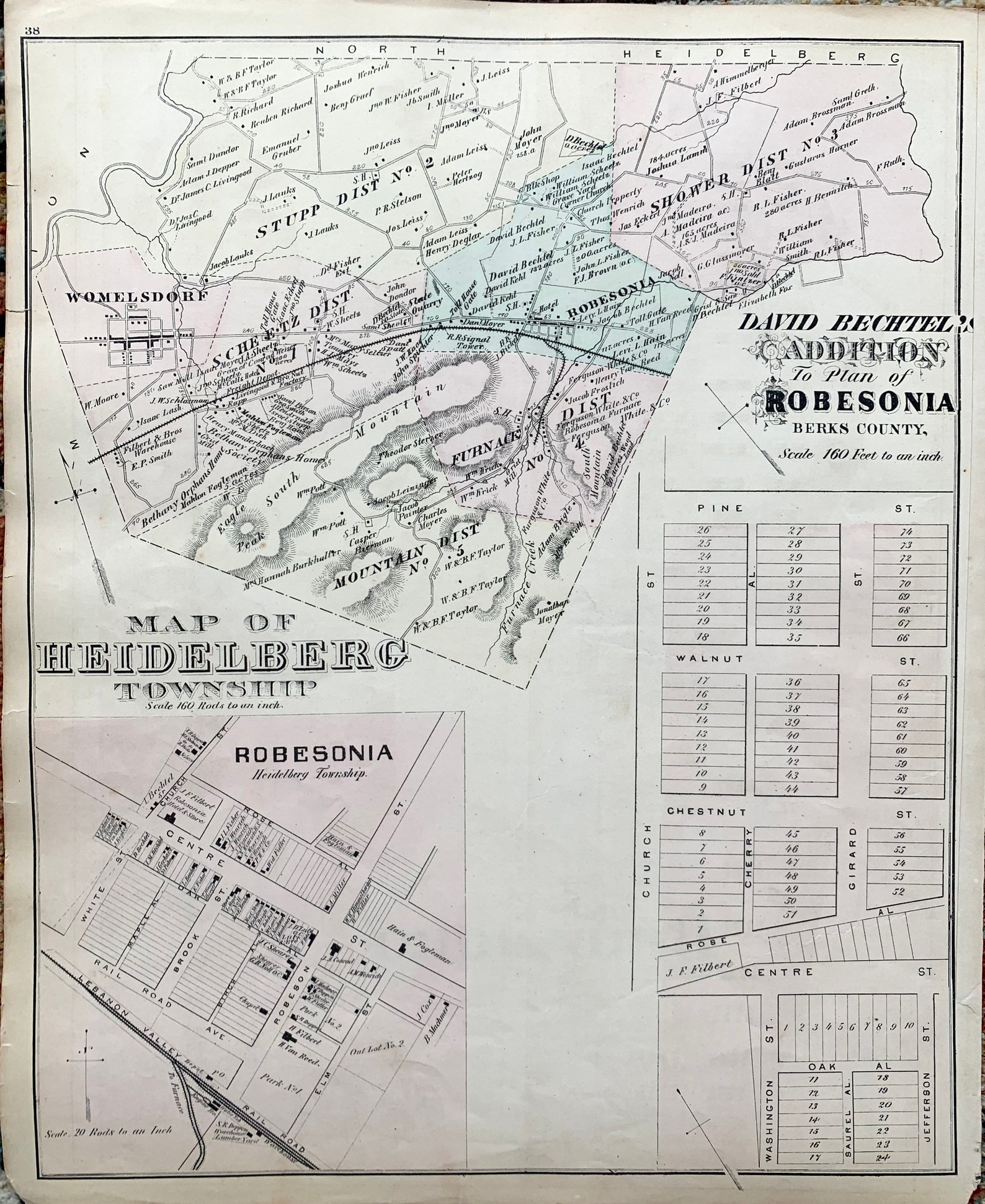 Heidelberg Township Map, Original 1876 Berks County Pennsylvania Atlas