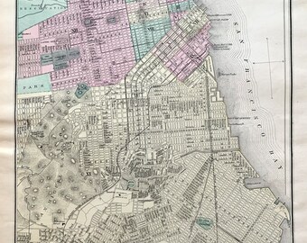 San Francisco map, Original 1874 Grays Atlas, California, Fishermans Wharf