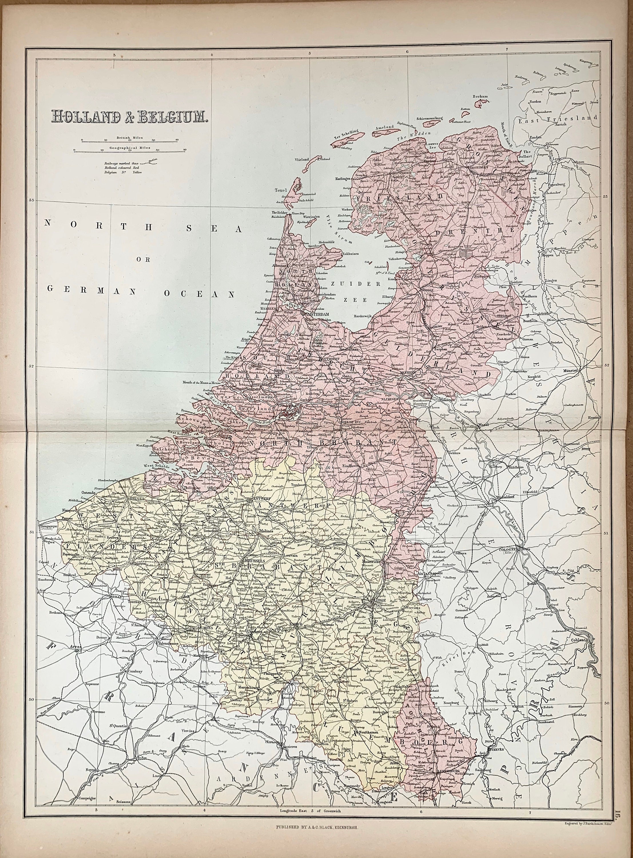 Holland Map Belgium Map Original 1875 Blacks Atlas map - Etsy België