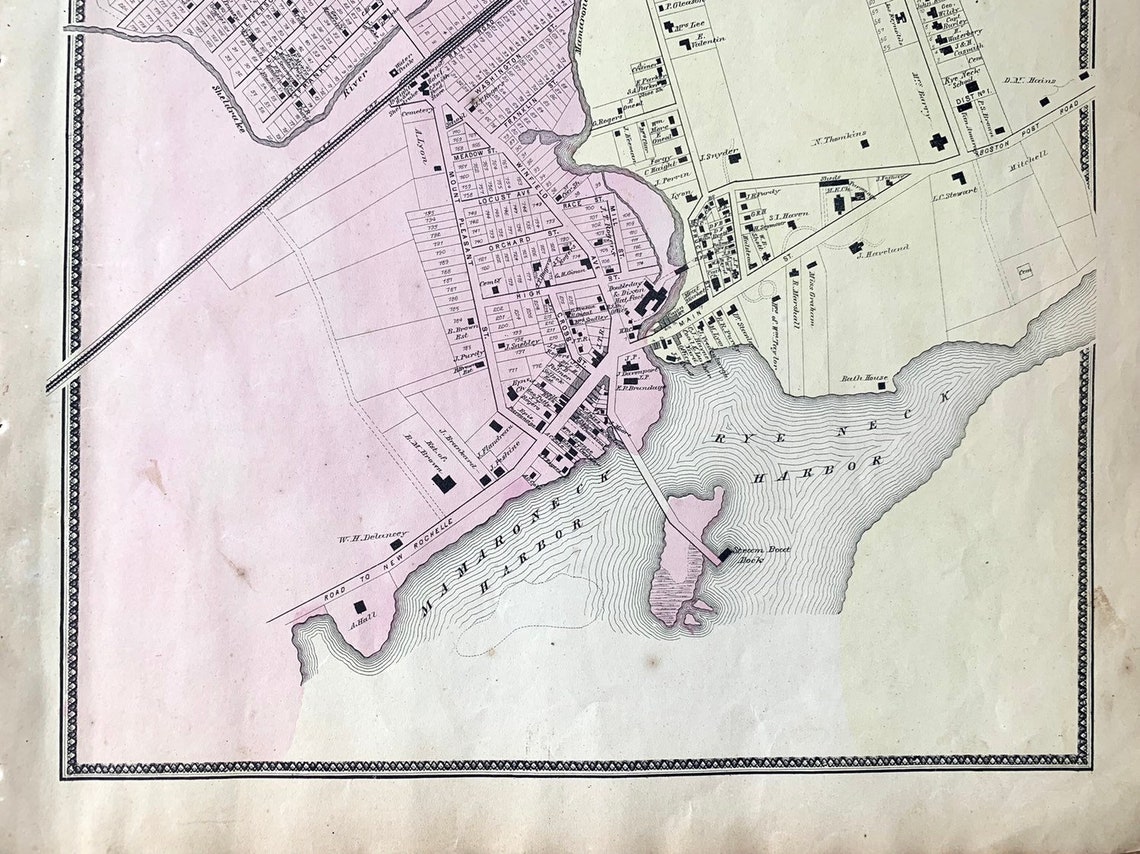 Mamaroneck Map Rye Neck Map Original 1867 Antique Hand Etsy