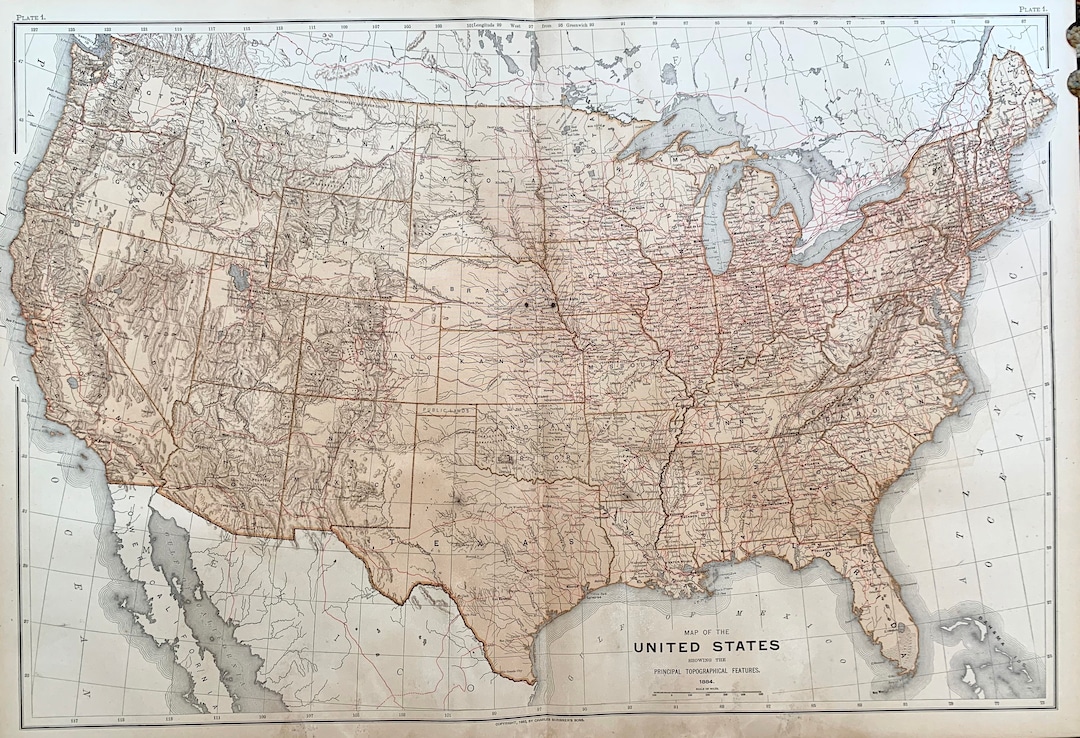 United States Topographical Map, Original 1884 Statistical
