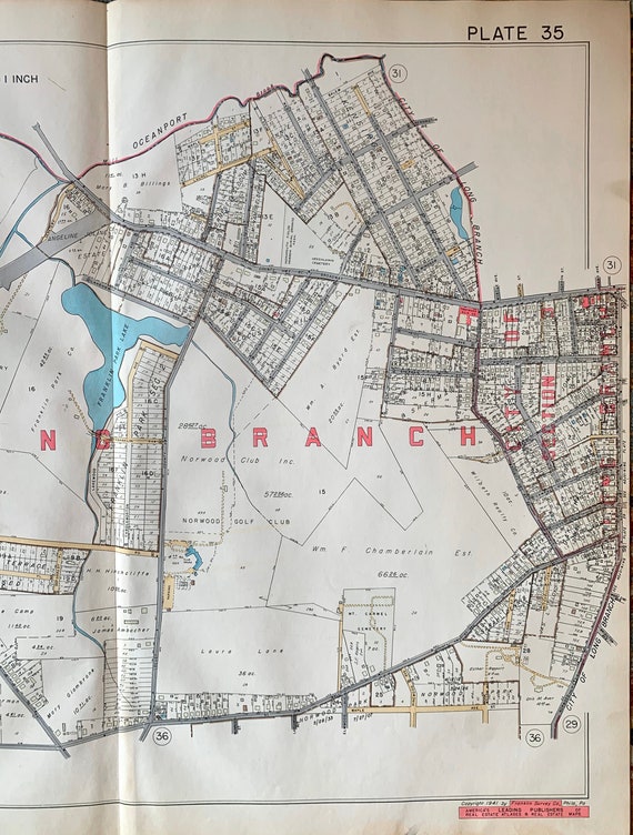 Long Branch Map, West Long Branch, Original 1941 Monmouth County New Jersey  Atlas Map, Franklin Park Lake -  Canada