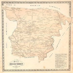 Manheim Township map, Original 1864 Lancaster county atlas, Neffsville