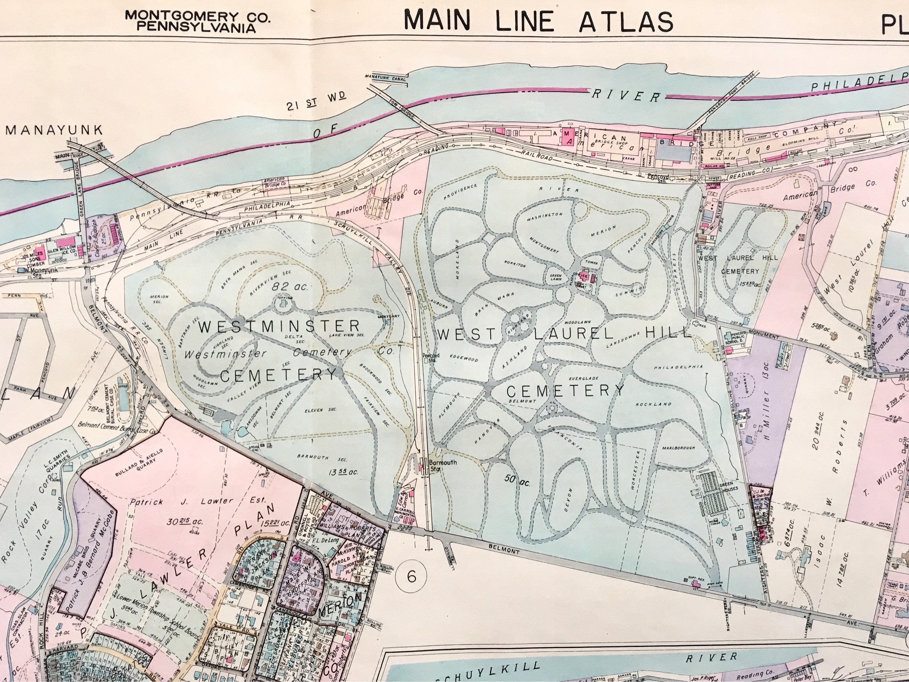 Original Main Line Atlas Map of 1937 Lower Merion Township Montgomery ...