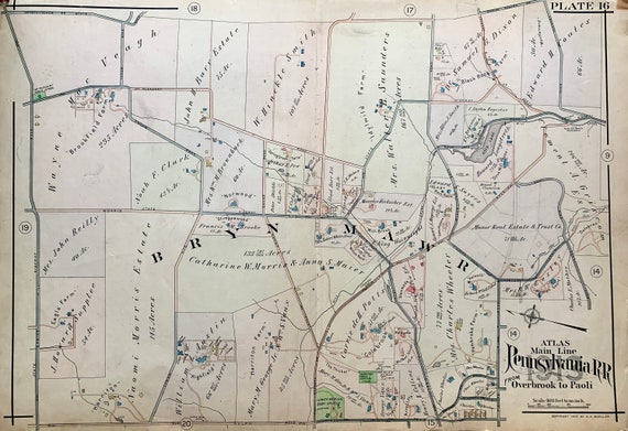 Bryn Mawr Pennsylvania Map Bryn Mawr Map Original 1913 Main Line Pennsylvania Railroad | Etsy Australia
