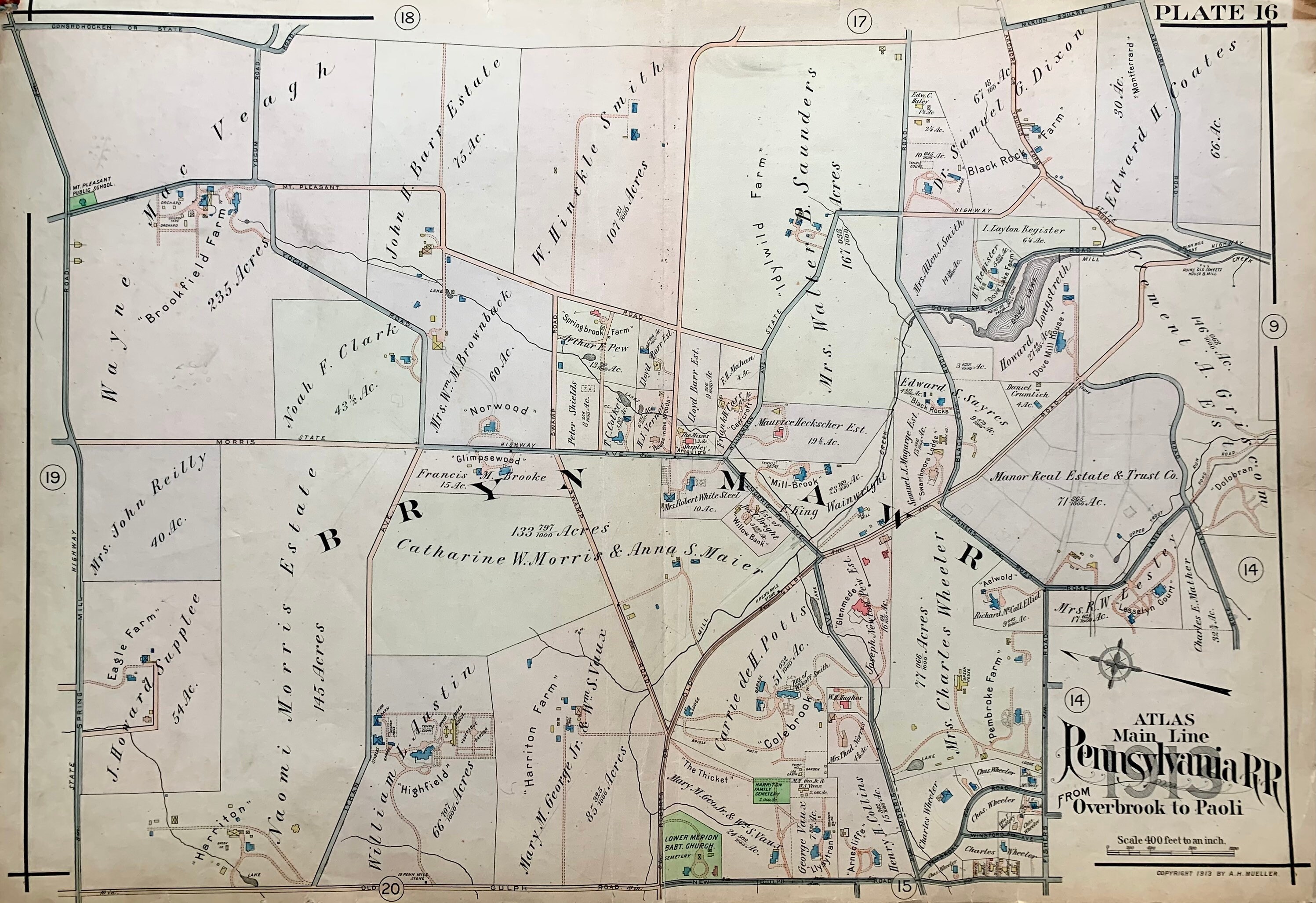 Bryn Mawr Map Original 1913 Main line Pennsylvania Railroad Etsy