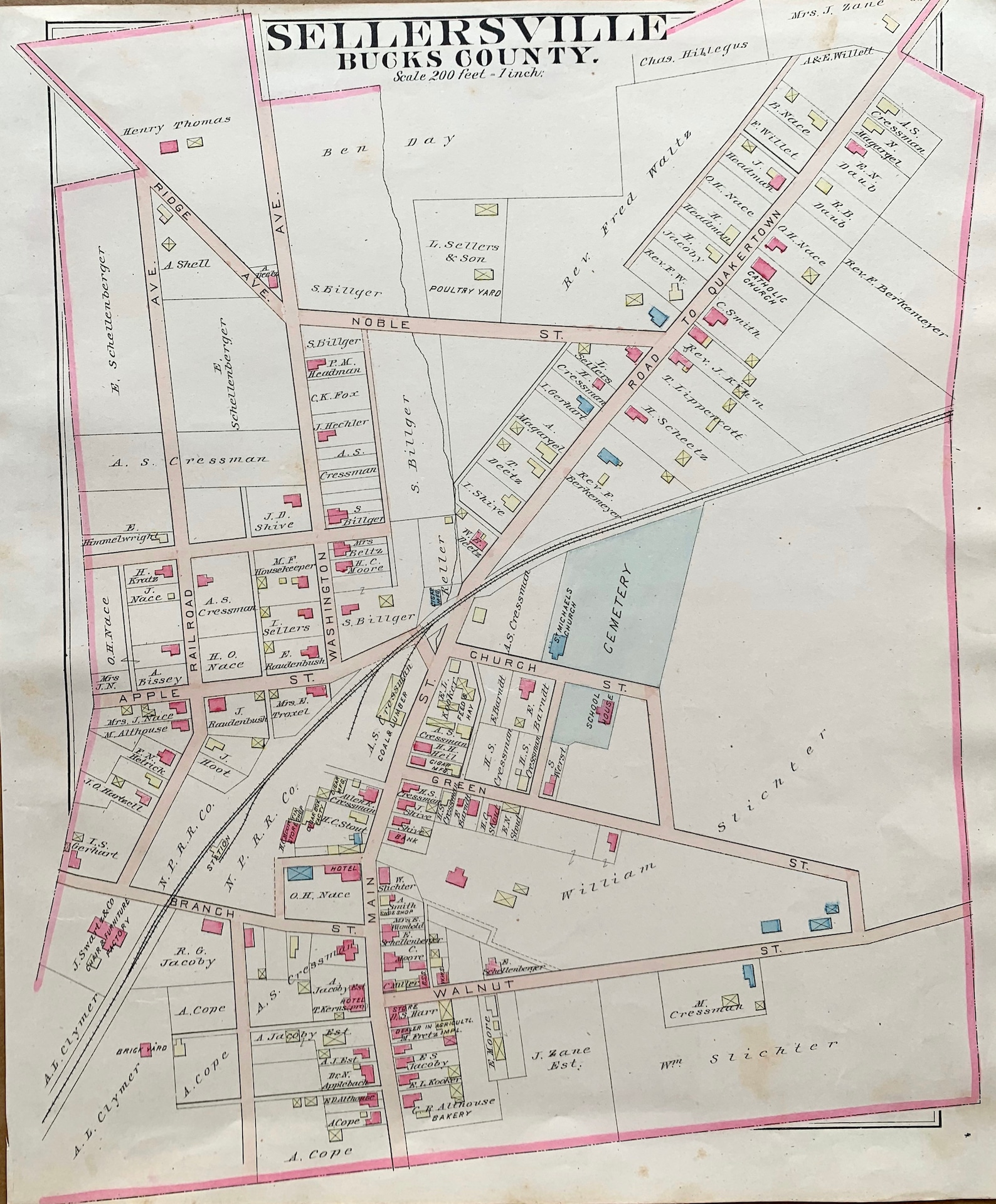 Antique Sellersville Map Original 1886 North Pennsylvania Etsy