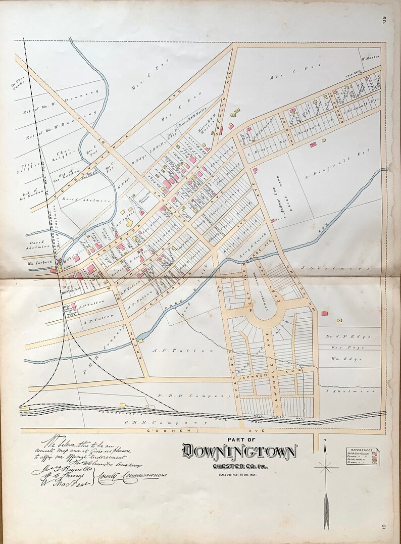 Downingtown Map Original 1883 Chester County Pennsylvania Etsy