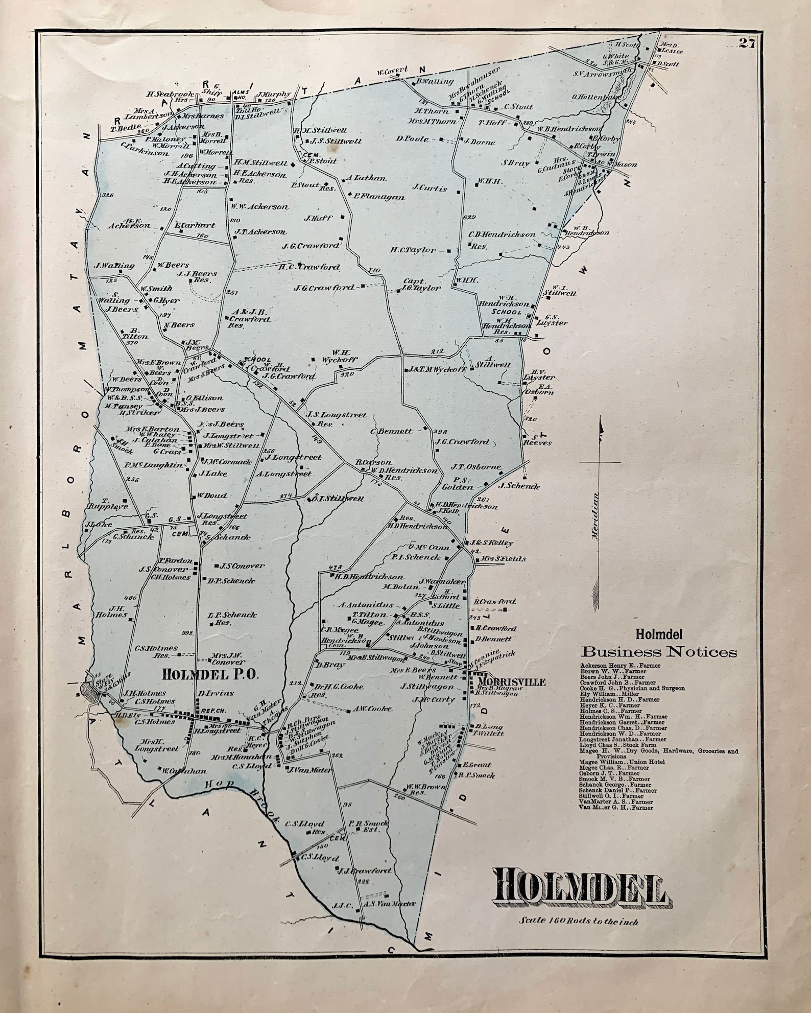 Holmdel Map, Original 1873 Monmouth County Atlas, New Jersey Map