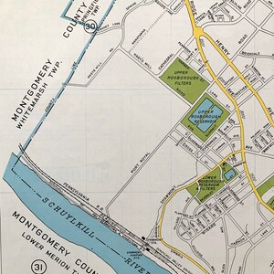Roxborough map, Original 1946 Franklins Philadelphia Atlas, Fairmount Park, Chestnut Hill, Valley Green Inn image 3