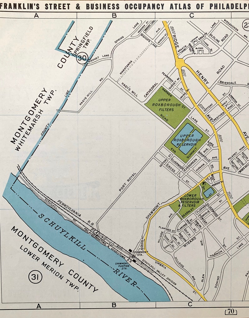 Roxborough map, Original 1946 Franklins Philadelphia Atlas, Fairmount Park, Chestnut Hill, Valley Green Inn image 3