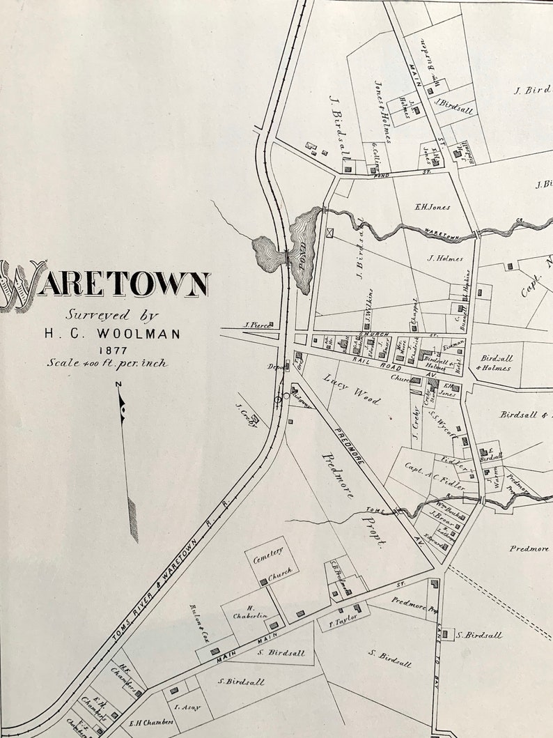 Waretown Map Original 1878 New Jersey Shore Atlas Ocean Etsy