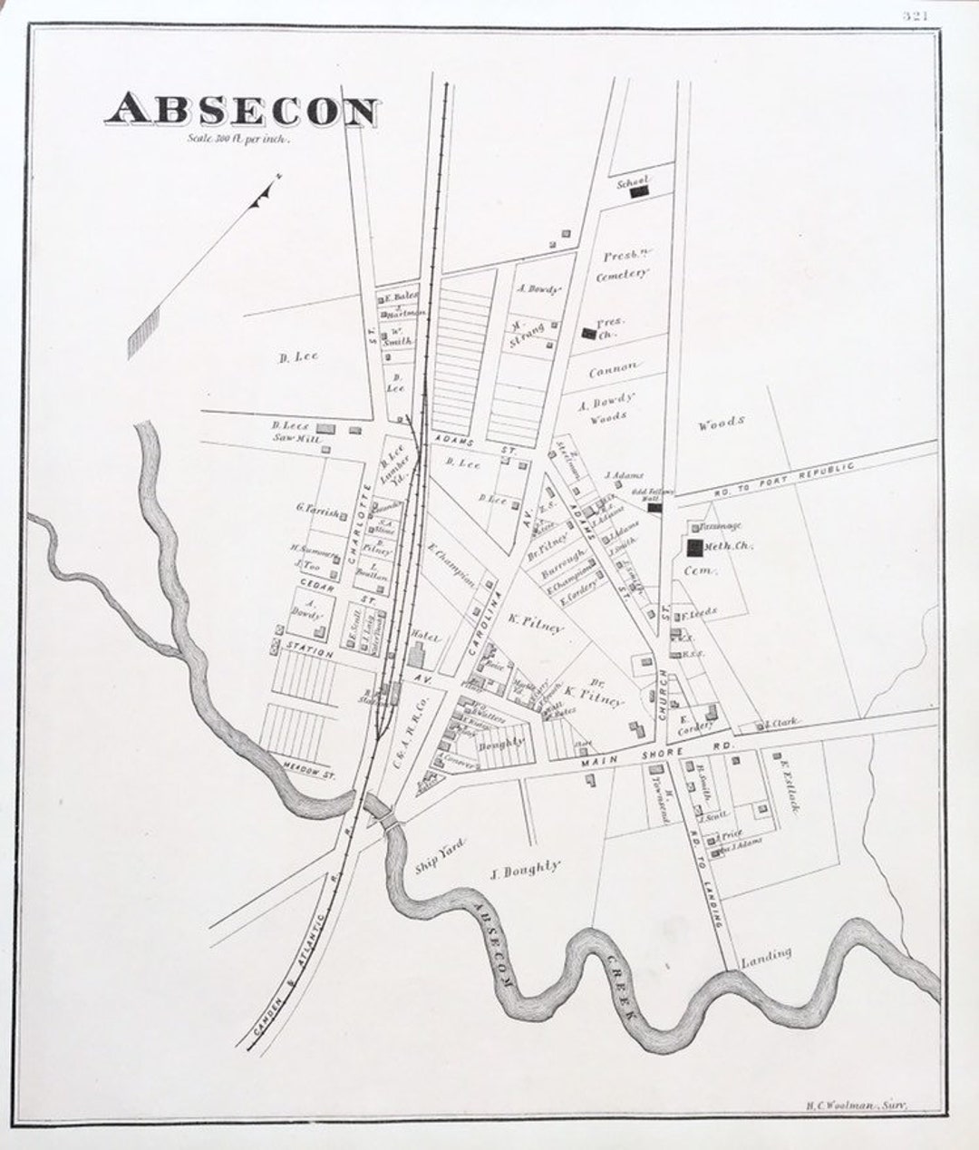 Absecon Map, Original 1878 New Jersey Shore Atlas, Atlantic County, Egg ...