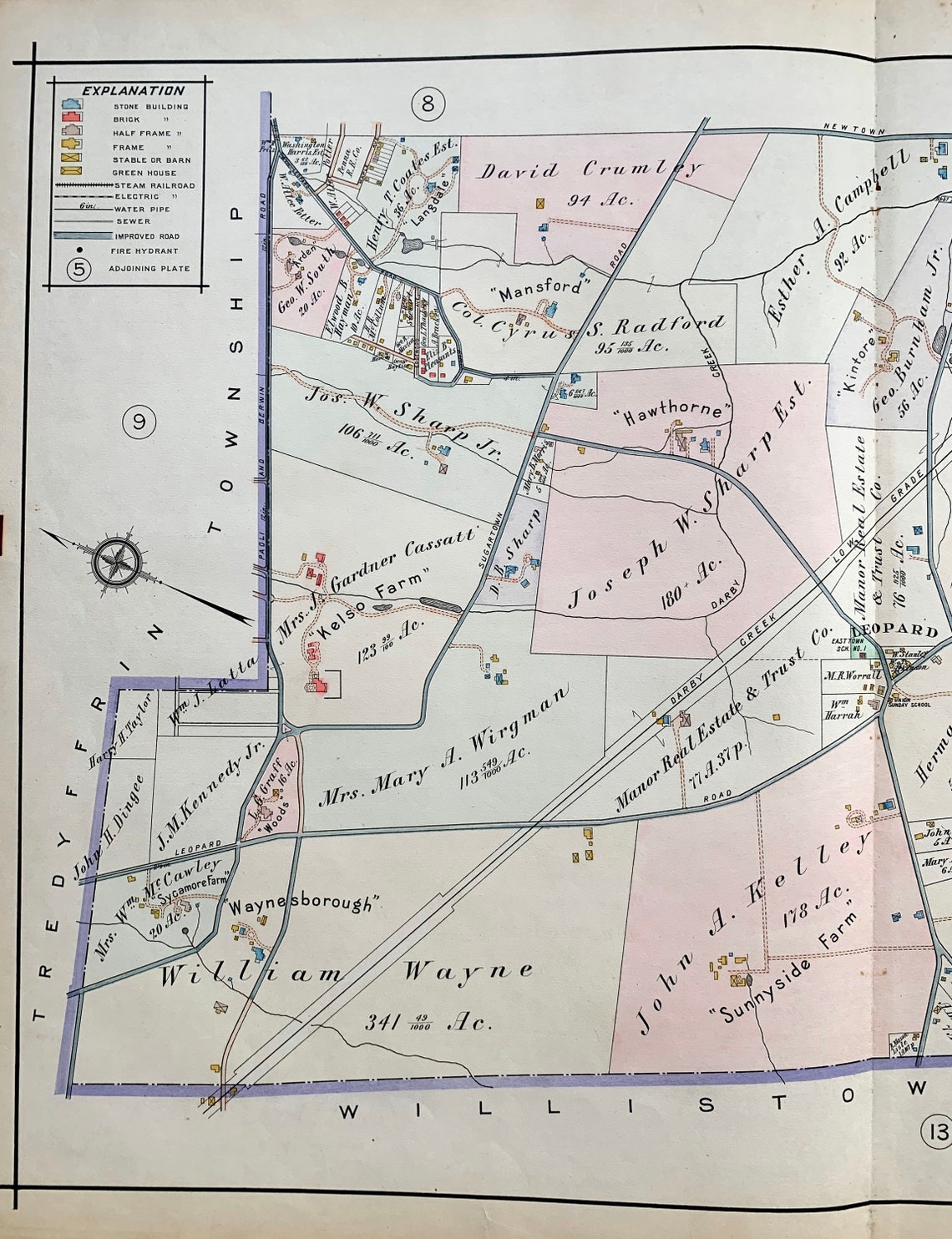 Easttown Township Map Original 1912 Pennsylvania Main Line Etsy