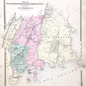 Westchester, West Farms, Morrisania Antique map, Original New York 1867 Hand Colored Atlas map, The bronx, Yankee stadium, Fordham