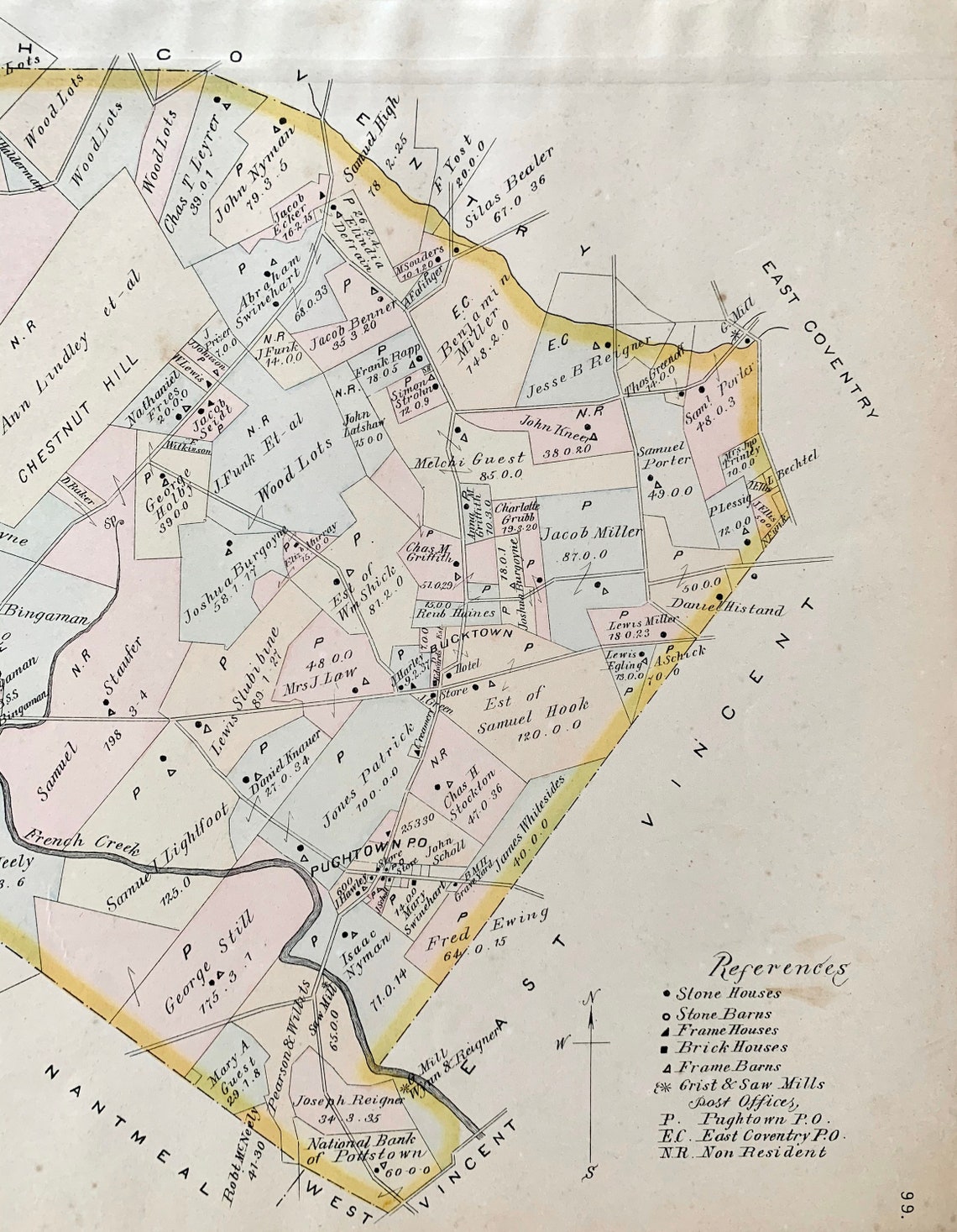 South Coventry Township Map Original 1883 Chester County Etsy