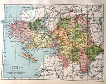 County of Galway map,Original 1898 Atlas of Ireland, Galway Bay, Inishmore