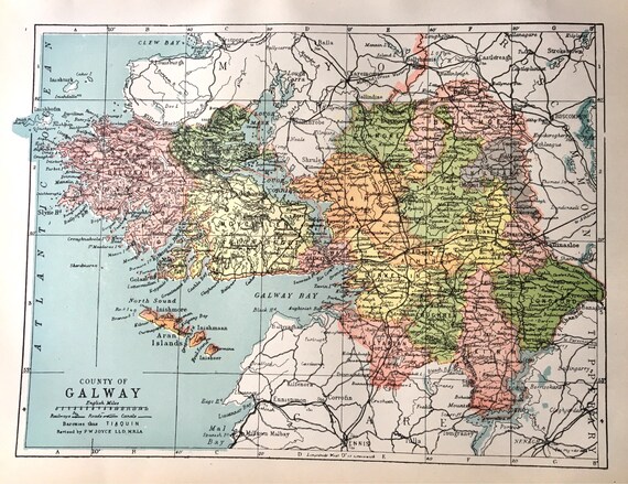 County Of Galwayoriginal 1900 Atlas Of Ireland Map Galway Etsy