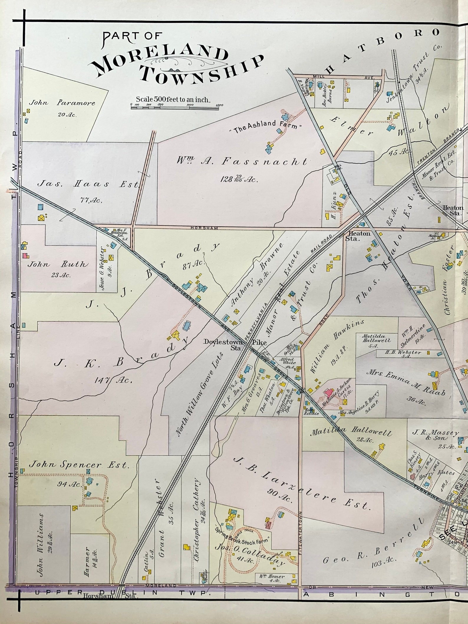 Moreland Township Map Original 1909 North Penn Atlas Willow Etsy